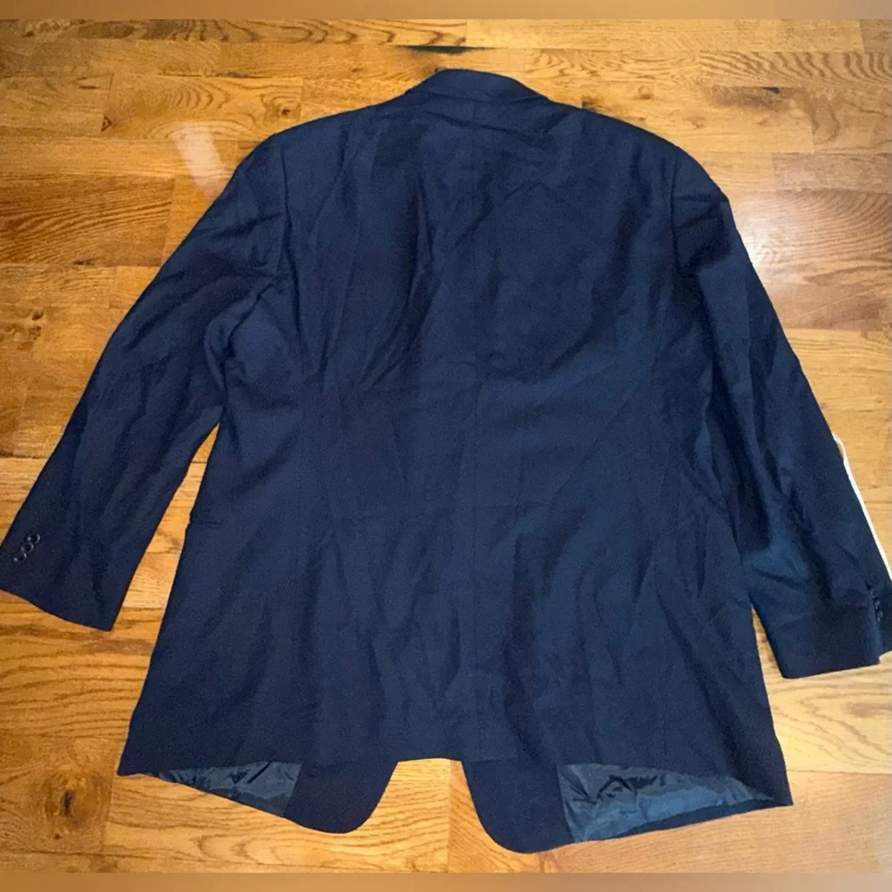 Armani Collezioni. Navy Bias Textured Self Stripe Blazer. Size 46R.